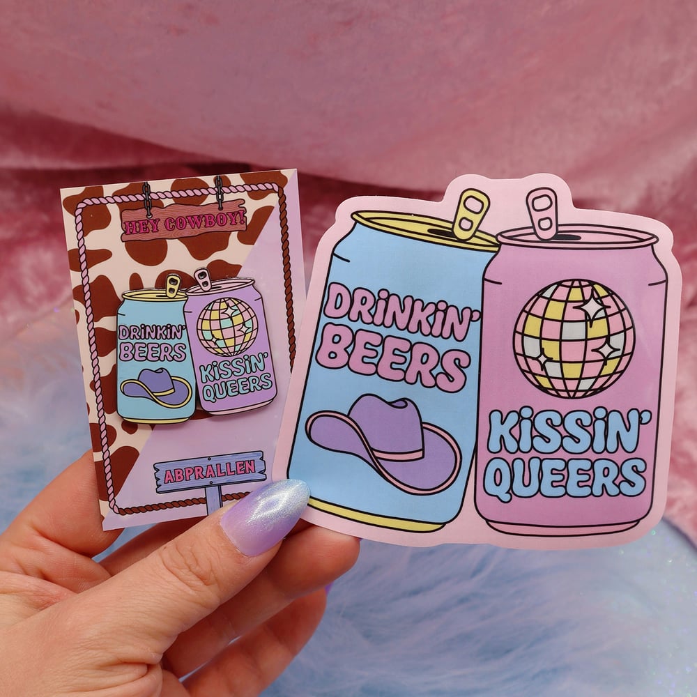 Image of Drinkin' Beers, Kissin' Queers Enamel Pin Abprallen x Hey Cowboy