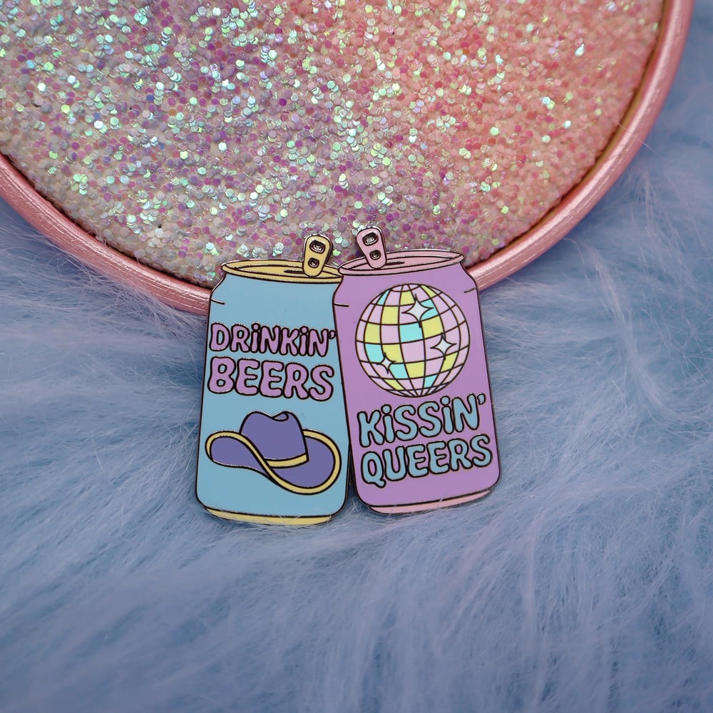 Image of Drinkin' Beers, Kissin' Queers Enamel Pin Abprallen x Hey Cowboy