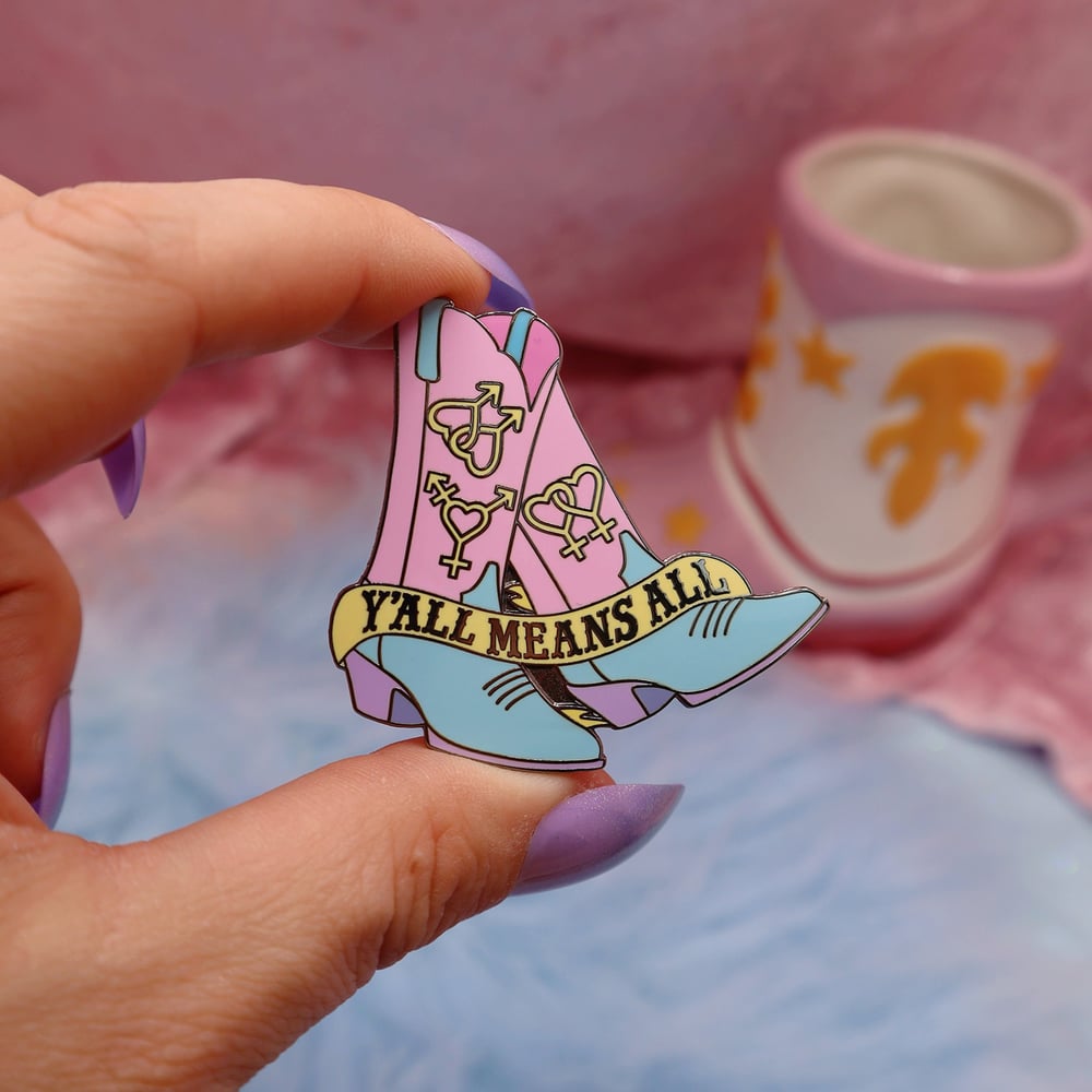 Image of Y'all Means All Enamel Pin Abprallen x Hey Cowboy