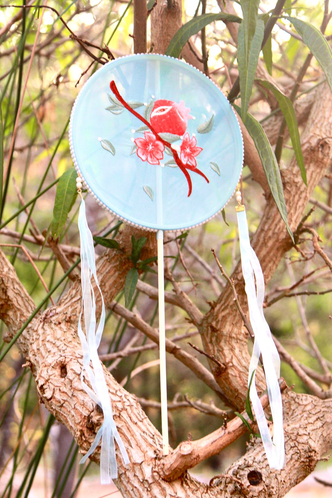 Image of Museum Co-branded Chinese Traditional Handmade Silk Woven Fan - Pomegranate
