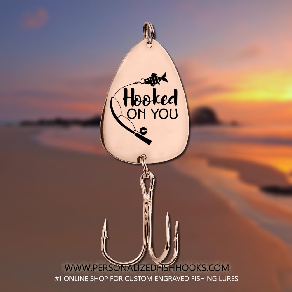 Image of Stainless Steel Fish Hook Engraved with "Hooked On You" – Personalized Gift for Loved Ones