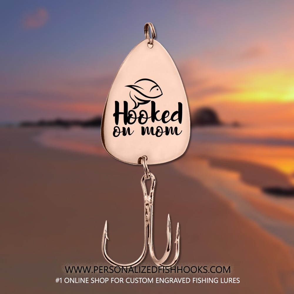 Image of Stainless Steel Fish Hook Engraved with "Hooked On Mom" – Unique Personalized Gift for Moms