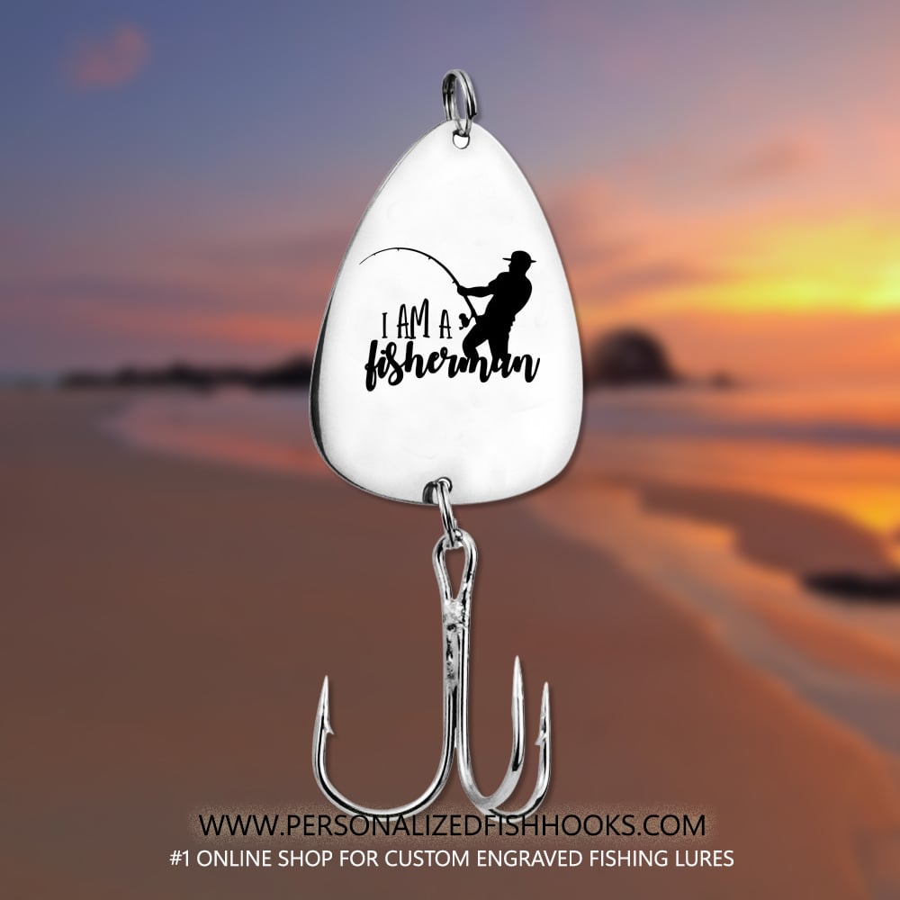 Image of Stainless Steel Fish Hook Engraved with "I Am a Fisherman" – Personalized Fishing Gear for Anglers