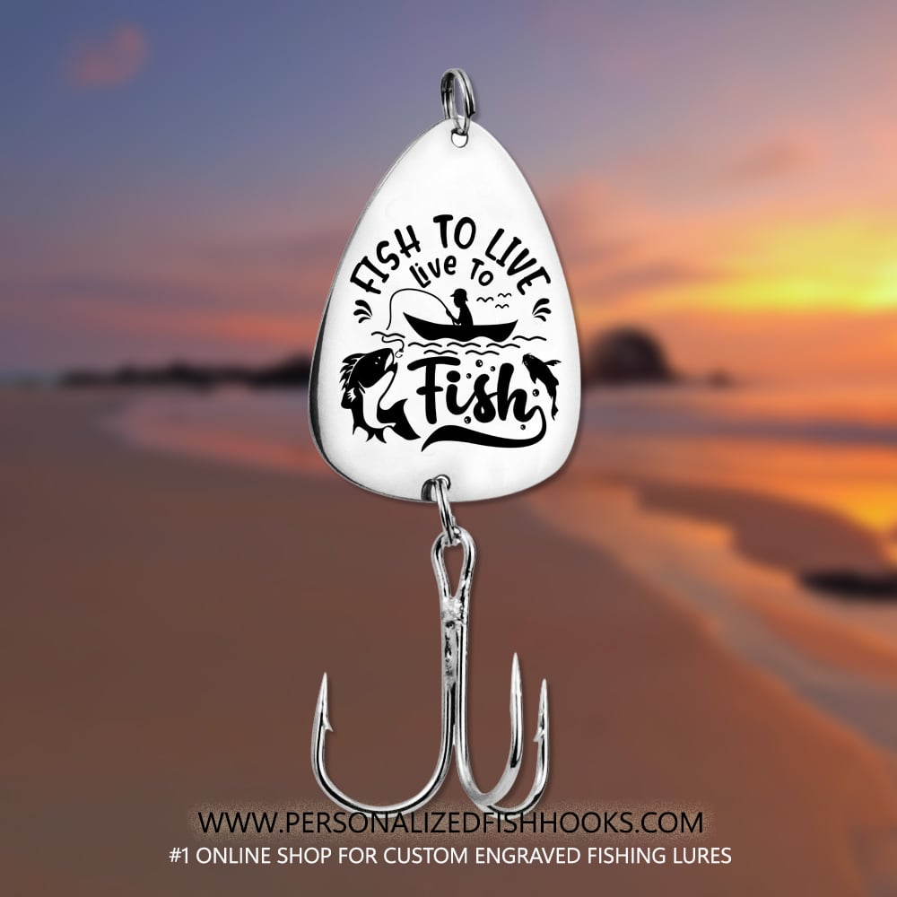 Image of Personalized Gift for Passionate Anglers -Steel Fish Hook Engraved with "Fish to Live, Live to Fish"