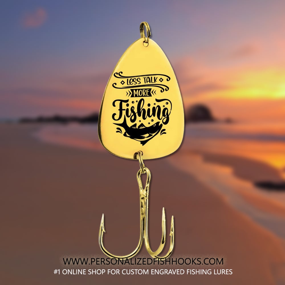 Image of Personalized Gift for Fishing Enthusiasts - Fish Hook Engraved with "Less Talk More Fishing" 