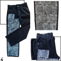 Swirly Squares on Black Denim