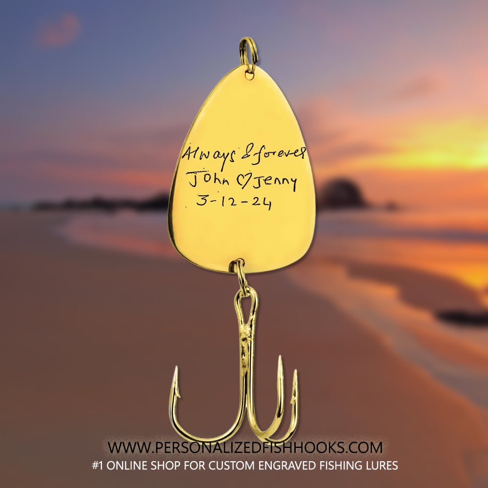 Image of Personalized Memorial Gift - Fishing Hook Engraved with Handwritten Message or Signature