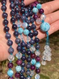 Image 3 of Sapphire Mala, Rare Stichtite Mala, Rainbow Moonstone Mala, Premium Larimar Mala