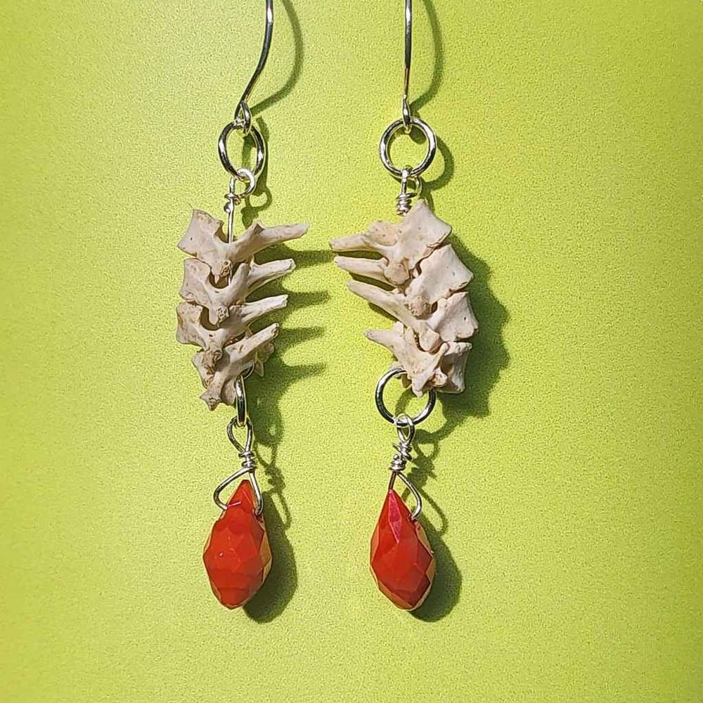 Image of silver squirrel vertebrae earrings