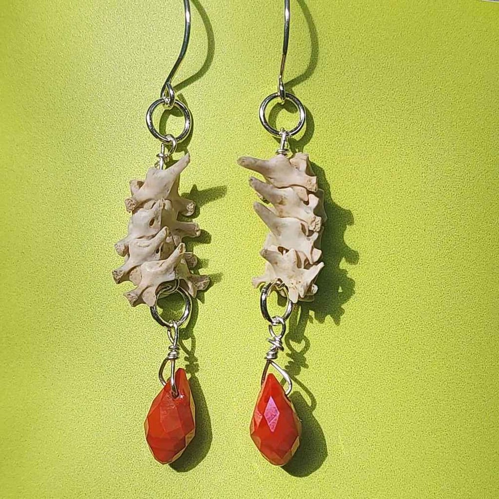 Image of silver squirrel vertebrae earrings