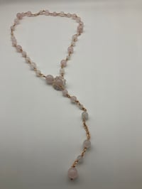 Image 5 of PINK Y necklace - Translucent Pale Rose Quartz Lariat Necklace - 76cm | • Self Love 