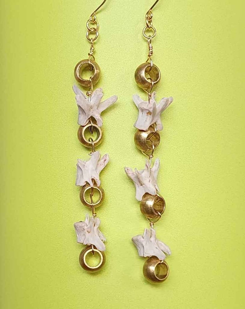 Image of gold squirrel vertebrae earrings