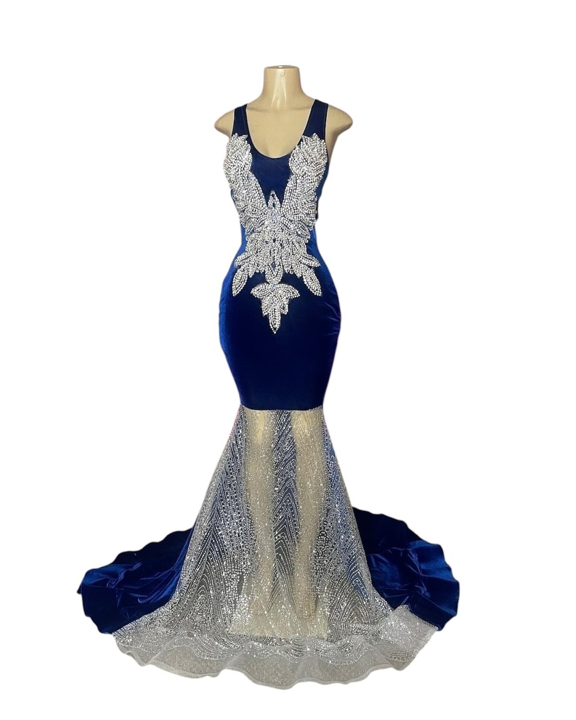 Image of PRE MADE NAVY VELVET PROM DRESS