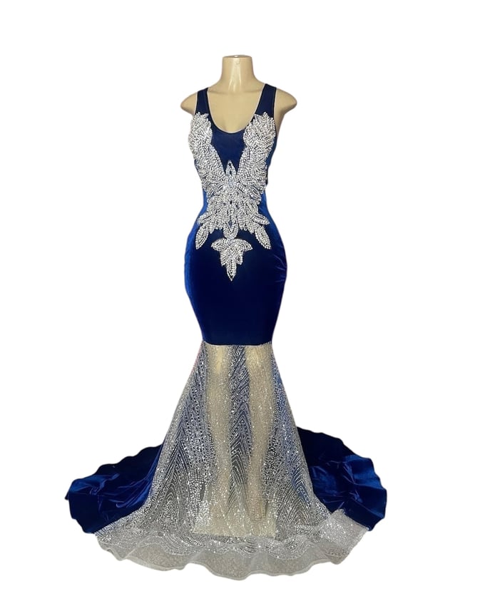 Image of PRE MADE NAVY VELVET PROM DRESS