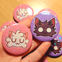 Image 1 of OwO UwU Cats 1.75 Inch Holographic Pin Buttons