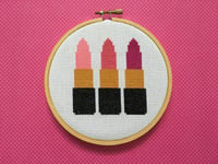 Image 1 of Pink Lipstick Trio Cross Stitch Pattern PDF