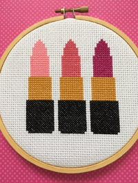 Image 2 of Pink Lipstick Trio Cross Stitch Pattern PDF