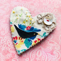 Image 1 of Brooch - vintage collaged fabrics and Blackbird