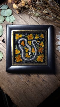 Image 1 of Snake Skeleton Wall Frame - Orange Wildflowers