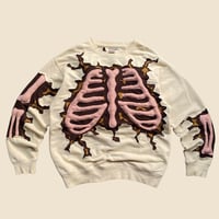 Image 1 of REWORKED CRACKY 3D PUFF SKELETON BEIGE SWEATSHIRT SIZE XL