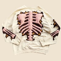 Image 2 of REWORKED CRACKY 3D PUFF SKELETON BEIGE SWEATSHIRT SIZE XL