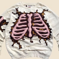 Image 6 of REWORKED CRACKY 3D PUFF SKELETON BEIGE SWEATSHIRT SIZE XL