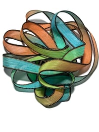 Image 1 of 1PC. TOUCAN  42" Hand Dyed Finished Edge Silk Wrist Wrap Bracelet/Jewelry/Craft Ribbons