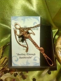 Image 1 of Handmade Handcrafted Copper viking Axe Pendant - Obsidian and Rose Quartz - Viking Jewelry 