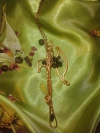 Image 2 of Handmade Handcrafted Copper viking Axe Pendant - Obsidian and Rose Quartz - Viking Jewelry 