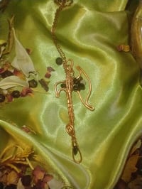 Image 3 of Handmade Handcrafted Copper viking Axe Pendant - Obsidian and Rose Quartz - Viking Jewelry 