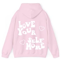 Image 1 of Love Yourself More Hoodie (Pink/White)