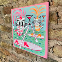 Image 4 of 'Pussycats paddleboarding' Original Painting 