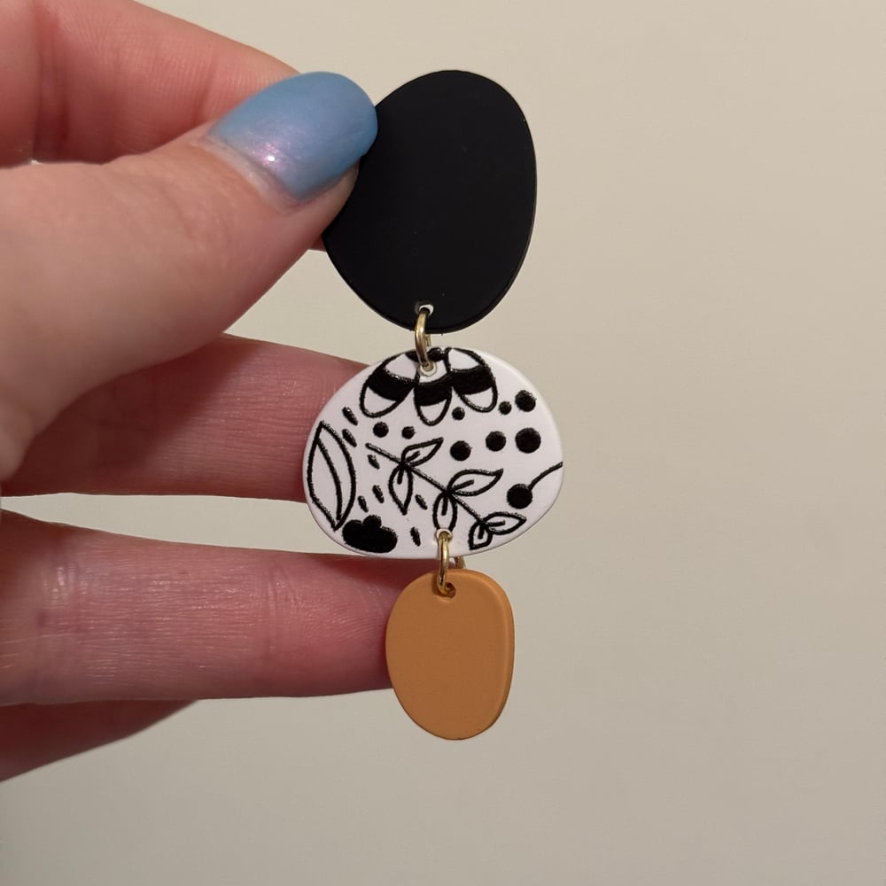 Image of BW & Tan Floral Geo Dangles (sizes 2g-3/4)