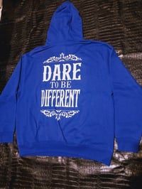 Image 2 of BLUE/WHITE "DIFFERENT" CROSS HOODIE