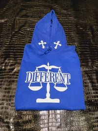 Image 1 of BLUE/WHITE "DIFFERENT" CROSS HOODIE