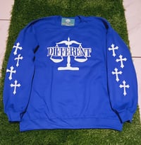 Image 1 of BLUE/WHITE "DIFFERENT" CROSS SWEATSHIRT 
