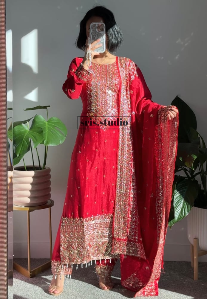 Image of Cherry three piece kurtha set