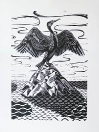 Image 2 of Cormorant - Large Linocut print