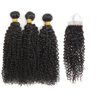 Image 4 of Super Virgin 300G Virgin Brazilian Hair Kinky Curly Bundles with 5x5 Closure