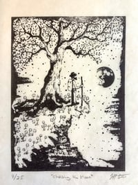 Image 2 of Chasing the Moon (hand made block print ed/25)