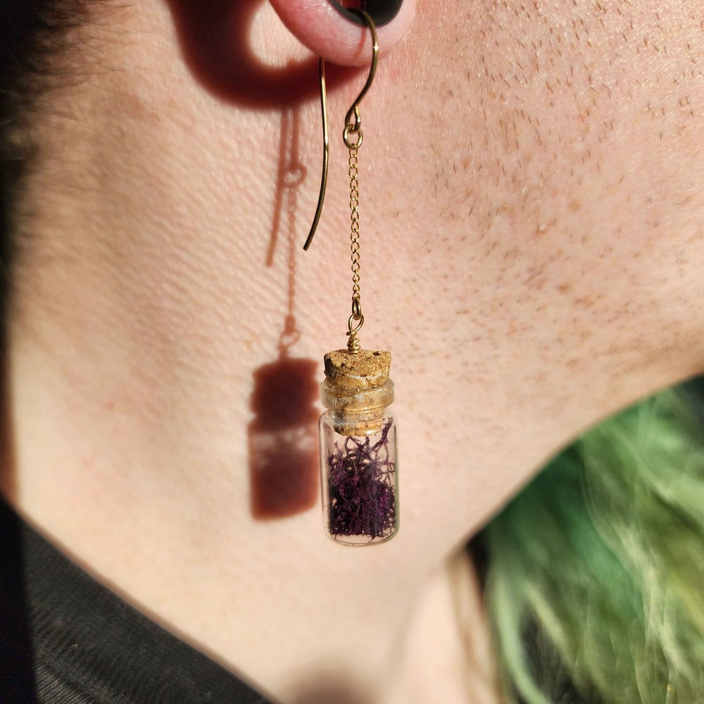 Image of purple mossy jar earrings