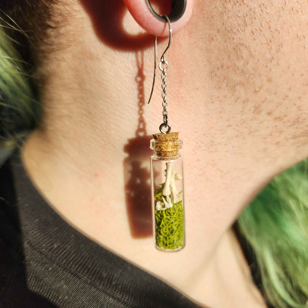 Image of mossy misc squirrel bone jar earrings