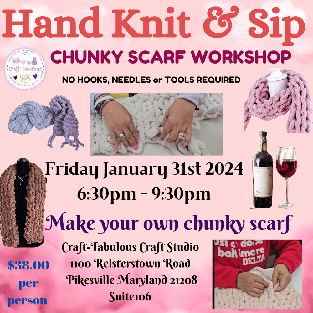 Image of Hand knit & Sip chunky scarf workshop 