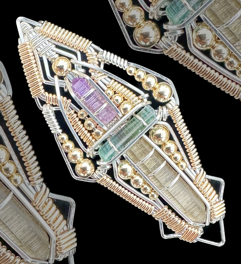 Image of Quartz, Tourmaline and Amethyst Pendant