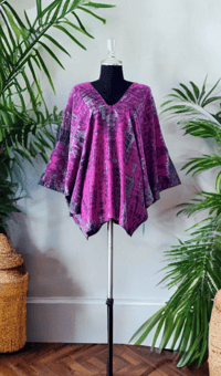 9 Fuscia Pink Hand Tie Dyed Dolman Sleeve Top Blouse Shirt