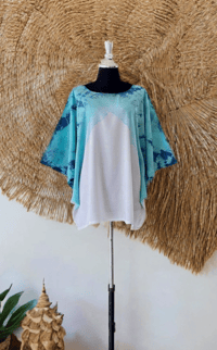 24 White Turquoise Blue Hand Tie Dyed Dolman Sleeve Top Blouse Shirt