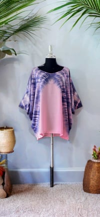 52 Light Pink Blue Hand Tie Dyed Dolman Sleeve Top Blouse Shirt