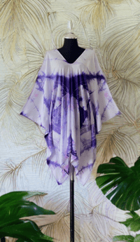 11 White Purple Hand Tie Dyed Dolman Sleeve Cover Up Poncho Top