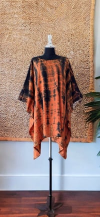 27 Coral Black Hand Tie Dyed Dolman Sleeve Cover Up Poncho Top