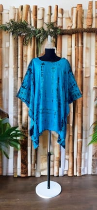 28 Turquoise Blue Hand Tie Dyed Dolman Sleeve Cover Up Poncho Top